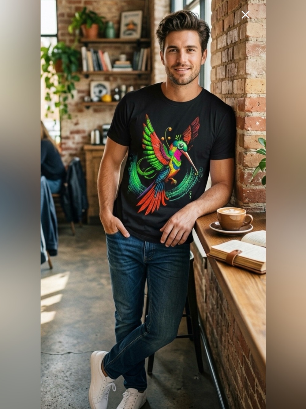 Comfort Unisex Black Tee with Vibrant Multicolor Hummingbird Graphic SzL - NWOT